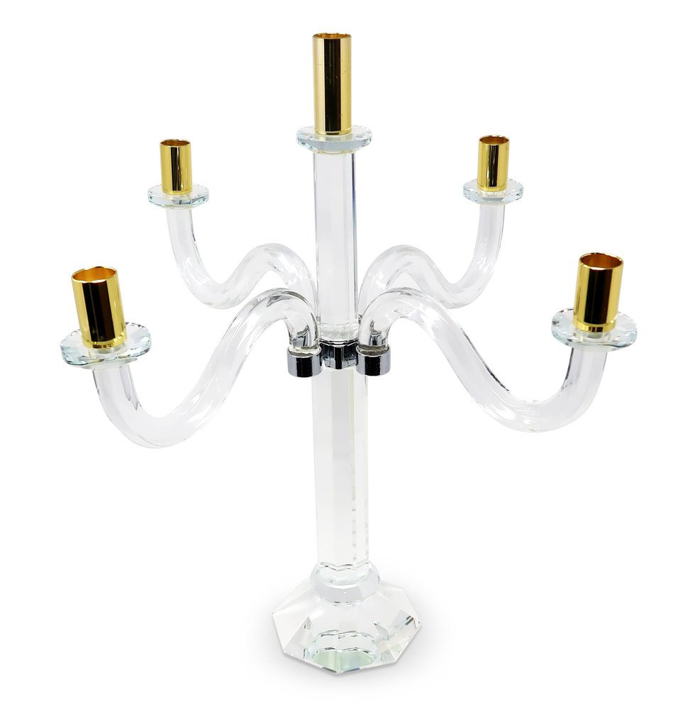20" Clear Silver And Gold Crystal Tabletop Candelabra Candle Holder HomeRoots