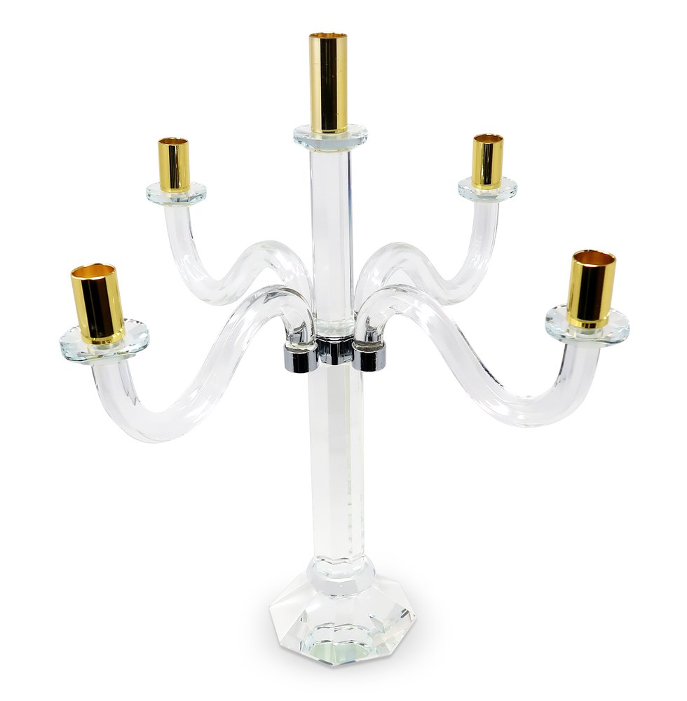 20" Clear Silver And Gold Crystal Tabletop Candelabra Candle Holder HomeRoots