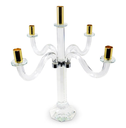 20" Clear Silver And Gold Crystal Tabletop Candelabra Candle Holder HomeRoots