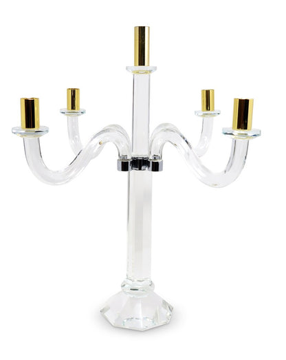 20" Clear Silver And Gold Crystal Tabletop Candelabra Candle Holder HomeRoots