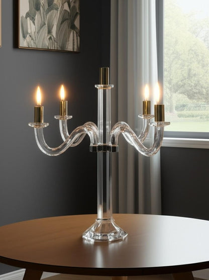20" Clear Silver And Gold Crystal Tabletop Candelabra Candle Holder HomeRoots