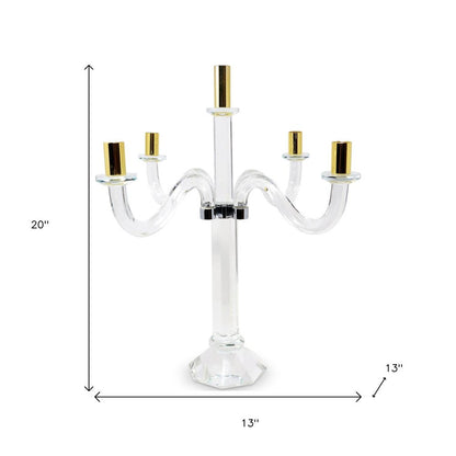 20" Clear Silver And Gold Crystal Tabletop Candelabra Candle Holder HomeRoots