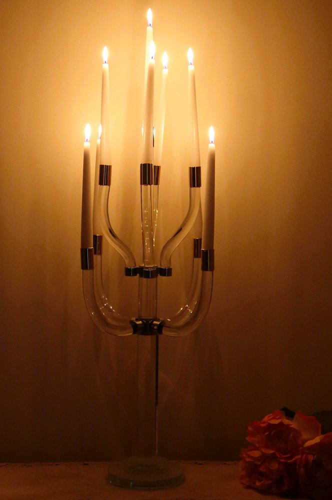 23" Clear And Silver Crystal Tabletop Candelabra Candle Holder HomeRoots