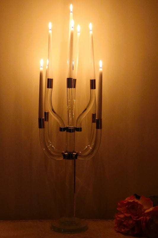 23" Clear And Silver Crystal Tabletop Candelabra Candle Holder HomeRoots