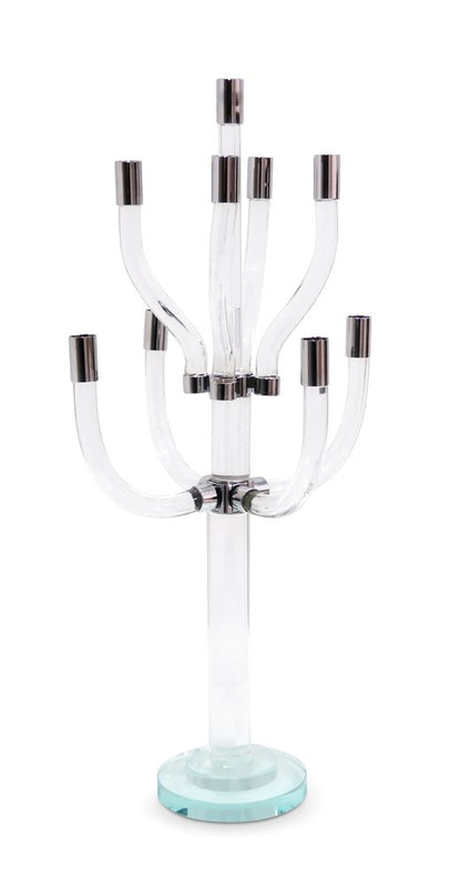23" Clear And Silver Crystal Tabletop Candelabra Candle Holder HomeRoots