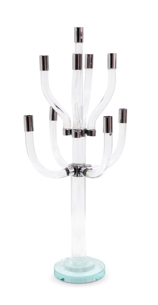 23" Clear And Silver Crystal Tabletop Candelabra Candle Holder HomeRoots