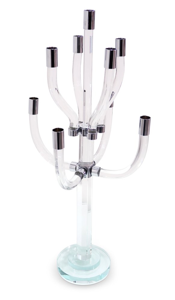23" Clear And Silver Crystal Tabletop Candelabra Candle Holder HomeRoots