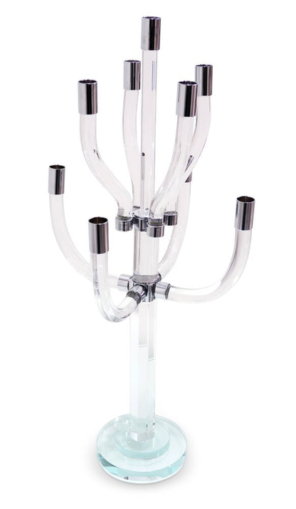 23" Clear And Silver Crystal Tabletop Candelabra Candle Holder HomeRoots
