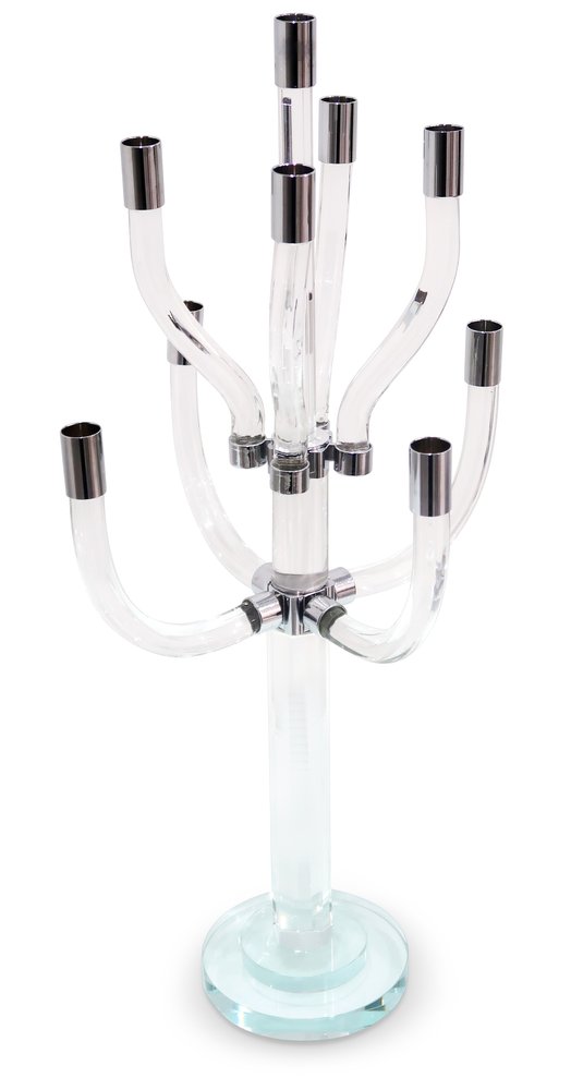 23" Clear And Silver Crystal Tabletop Candelabra Candle Holder HomeRoots