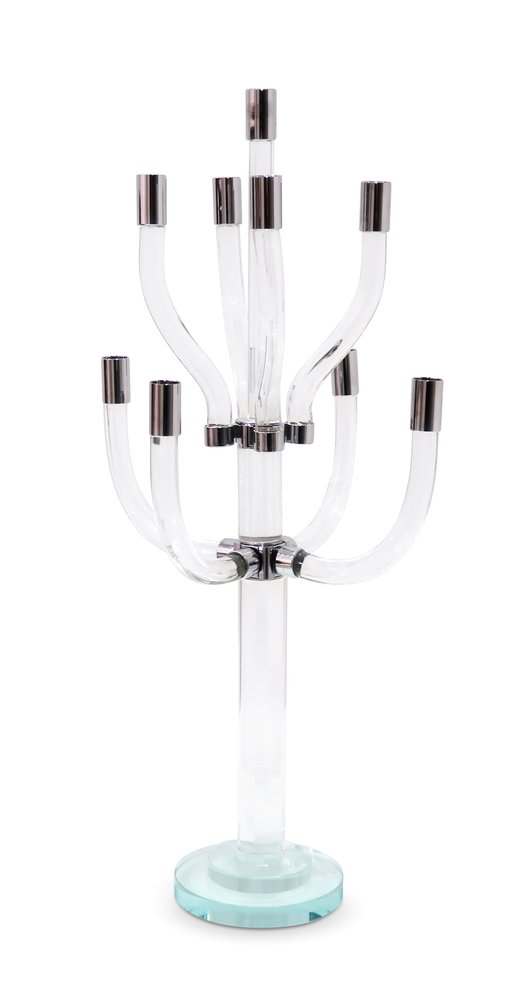 23" Clear And Silver Crystal Tabletop Candelabra Candle Holder HomeRoots