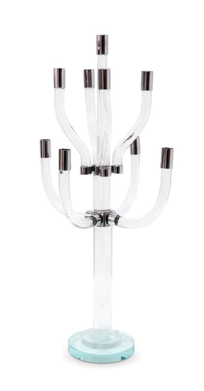 23" Clear And Silver Crystal Tabletop Candelabra Candle Holder HomeRoots