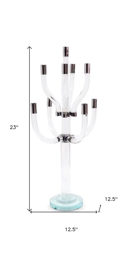 23" Clear And Silver Crystal Tabletop Candelabra Candle Holder HomeRoots
