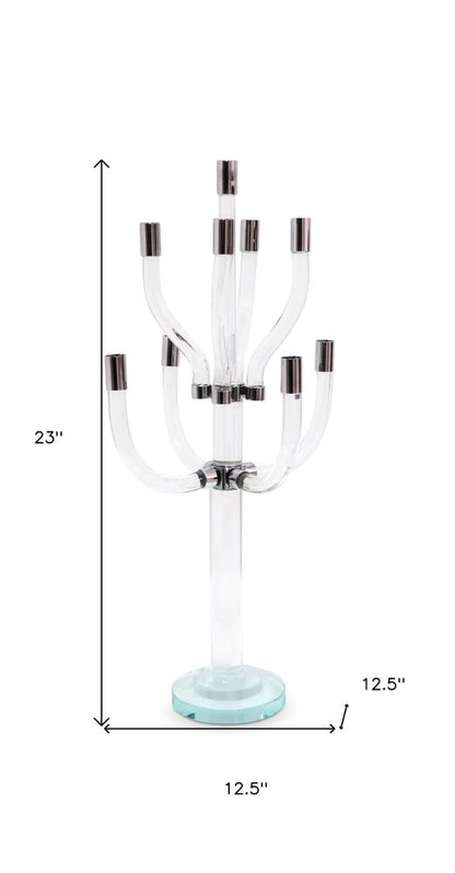 23" Clear And Silver Crystal Tabletop Candelabra Candle Holder HomeRoots