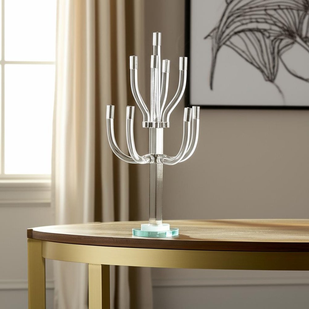 23" Clear And Silver Crystal Tabletop Candelabra Candle Holder HomeRoots
