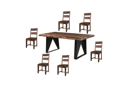 Seven Piece Dark Brown and Black Solid Wood Live Edge Dining Set with Six Chairs HomeRoots