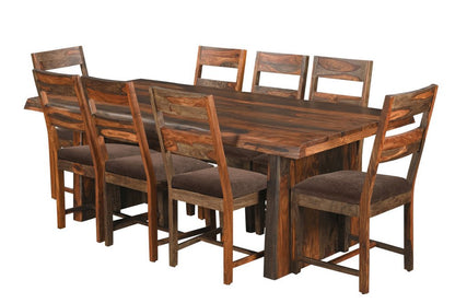 Nine Piece Dark Brown Solid Wood Dining Set with Eight Chairs HomeRoots