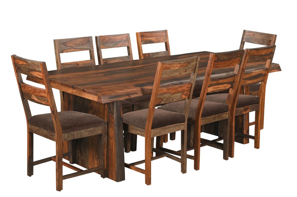 Nine Piece Dark Brown Solid Wood Dining Set with Eight Chairs HomeRoots