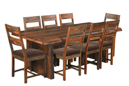 Nine Piece Dark Brown Solid Wood Dining Set with Eight Chairs HomeRoots