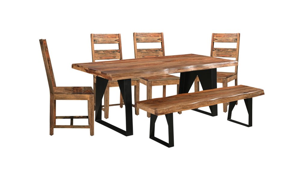 Six Piece Brown and Black Solid Wood Dining Set with Four Chairs HomeRoots