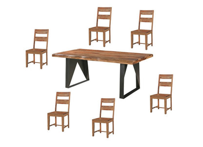 Seven Piece Brown and Black Solid Wood Dining Set with Six Chairs HomeRoots