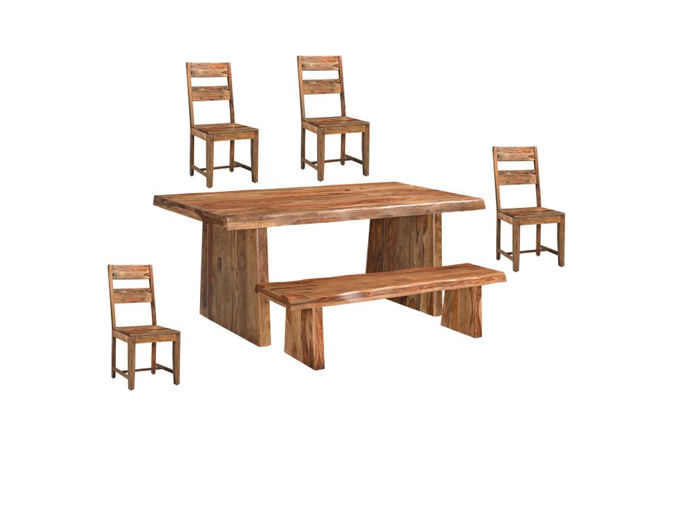 Six Piece Brown Solid Wood Dining Set with Four Chairs HomeRoots