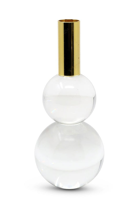 Set of Two Clear And Gold Geo Orbs Crystal Tabletop Taper Candlesticks HomeRoots