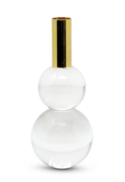 Set of Two Clear And Gold Geo Orbs Crystal Tabletop Taper Candlesticks HomeRoots