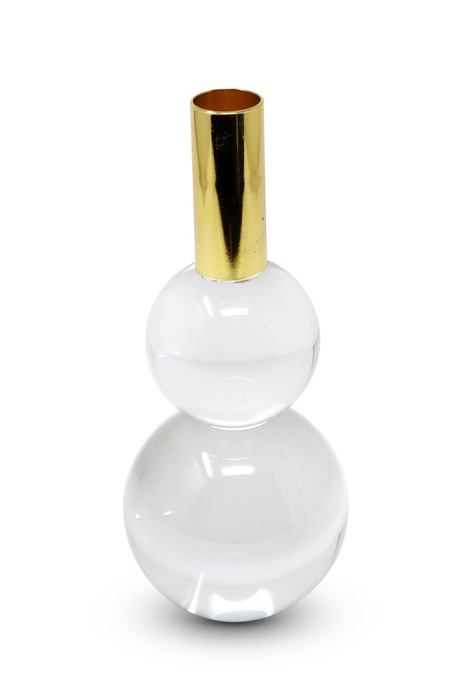 Set of Two Clear And Gold Geo Orbs Crystal Tabletop Taper Candlesticks HomeRoots