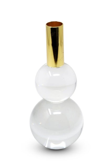 Set of Two Clear And Gold Geo Orbs Crystal Tabletop Taper Candlesticks HomeRoots