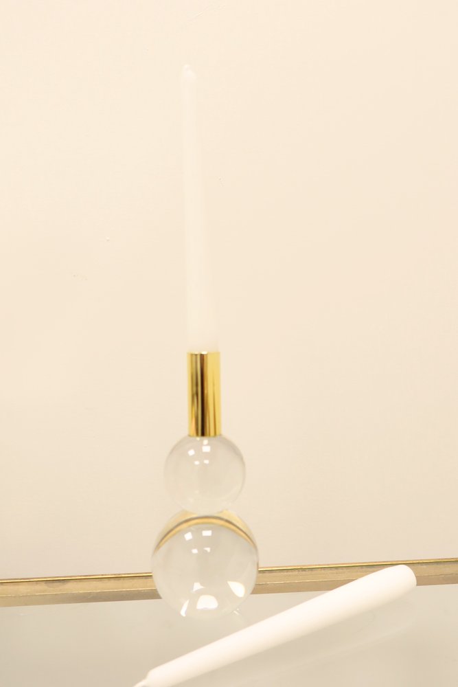 Set of Two Clear And Gold Geo Orbs Crystal Tabletop Taper Candlesticks HomeRoots