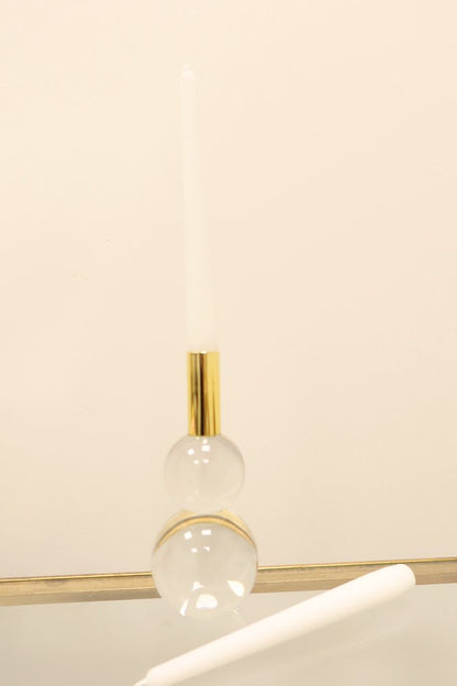 Set of Two Clear And Gold Geo Orbs Crystal Tabletop Taper Candlesticks HomeRoots