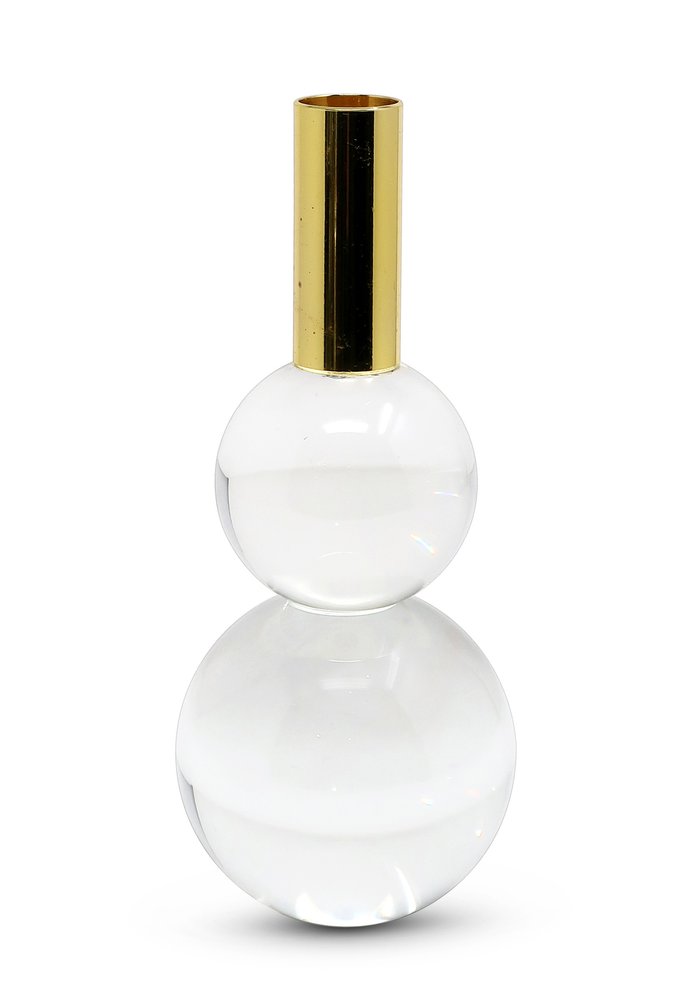 Set of Two Clear And Gold Geo Orbs Crystal Tabletop Taper Candlesticks HomeRoots