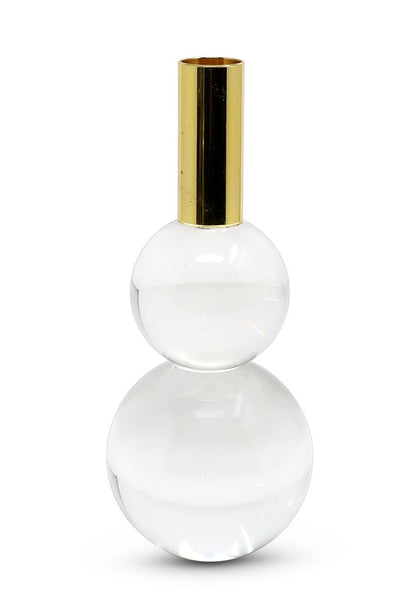 Set of Two Clear And Gold Geo Orbs Crystal Tabletop Taper Candlesticks HomeRoots