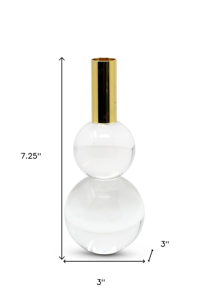 Set of Two Clear And Gold Geo Orbs Crystal Tabletop Taper Candlesticks HomeRoots