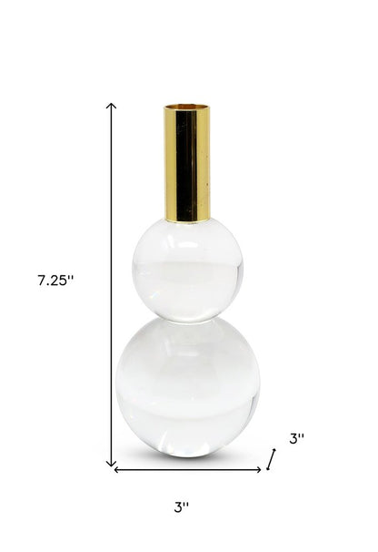 Set of Two Clear And Gold Geo Orbs Crystal Tabletop Taper Candlesticks HomeRoots