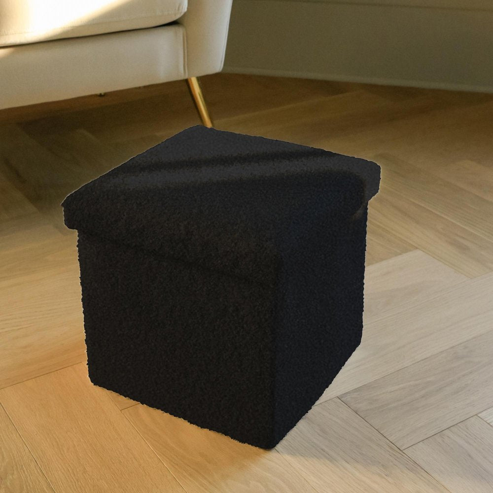 15" Black Boucle Cube Storage Ottoman HomeRoots