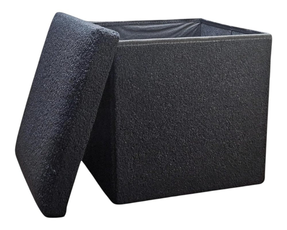 15" Black Boucle Cube Storage Ottoman HomeRoots