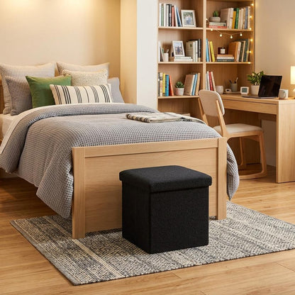 15" Pink Boucle Cube Ottoman With Storage HomeRoots