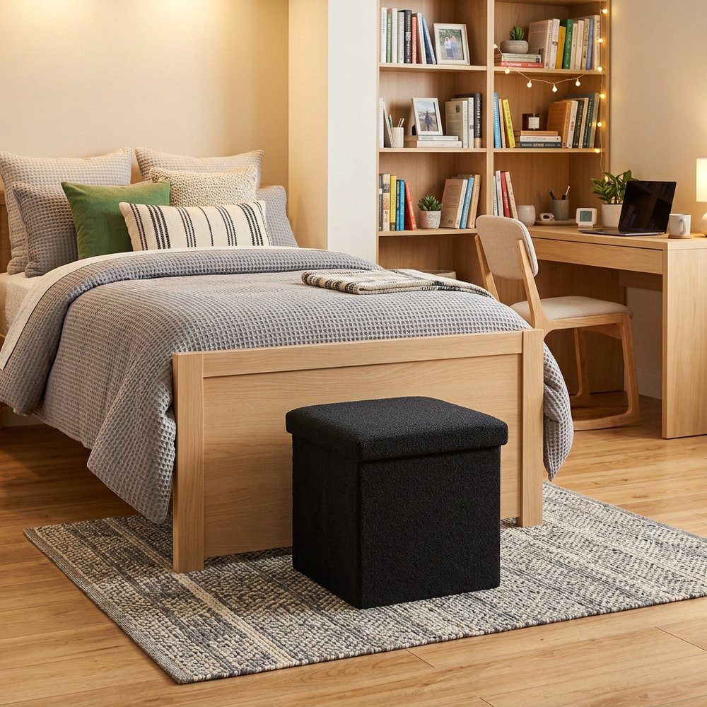 15" White Boucle Cube Storage Ottoman HomeRoots