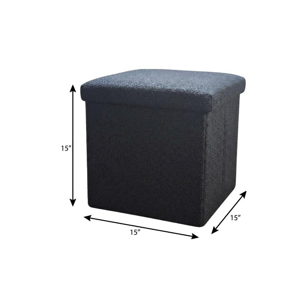 15" Black Boucle Cube Storage Ottoman HomeRoots