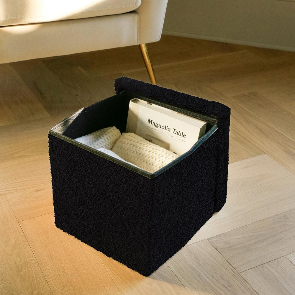 15" Black Boucle Cube Storage Ottoman HomeRoots