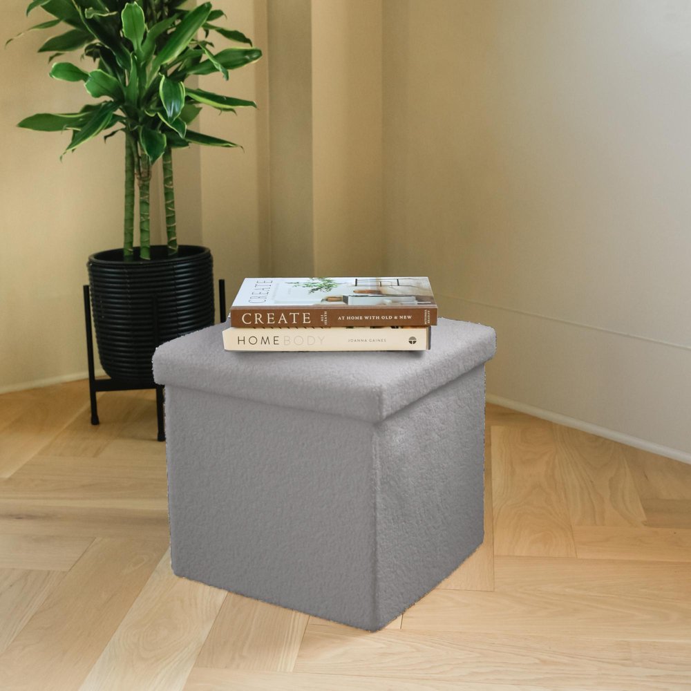 15" Pink Boucle Cube Ottoman With Storage HomeRoots