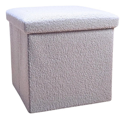 15" Pink Boucle Cube Ottoman With Storage HomeRoots