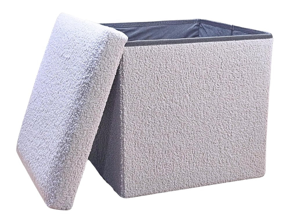 15" White Boucle Cube Storage Ottoman HomeRoots
