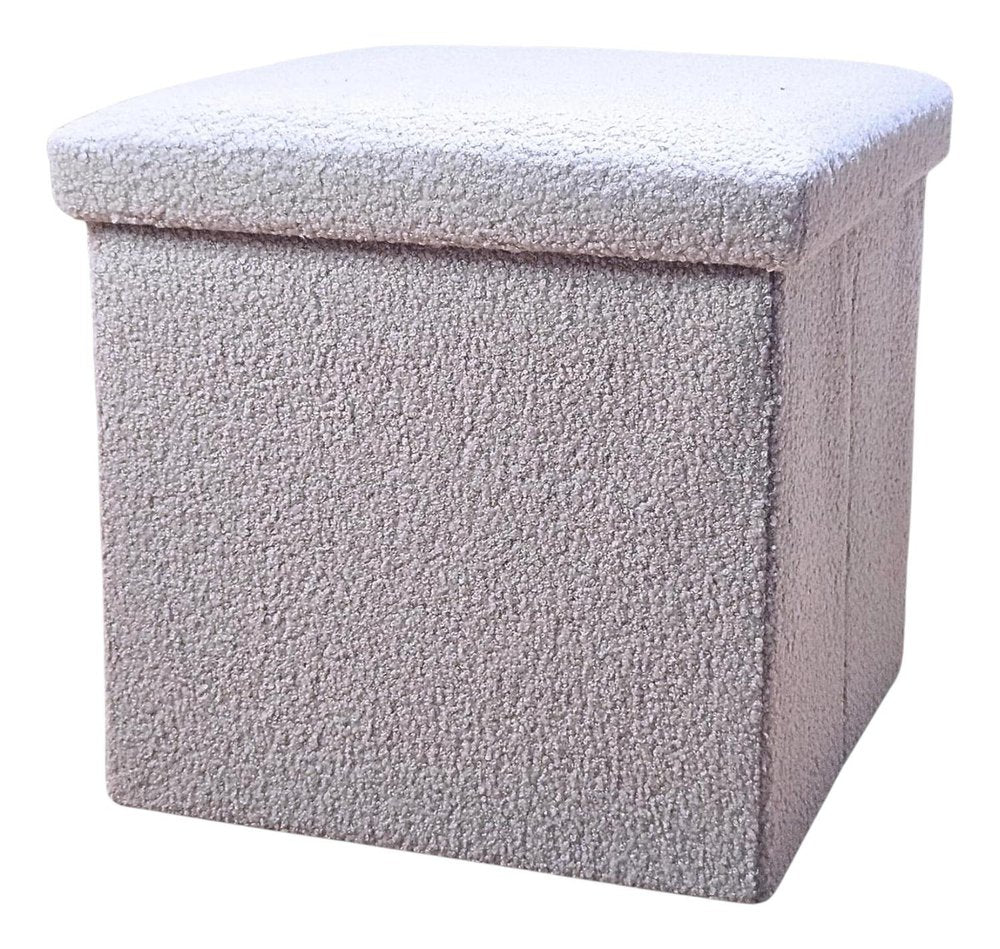 15" Pink Boucle Cube Ottoman With Storage HomeRoots