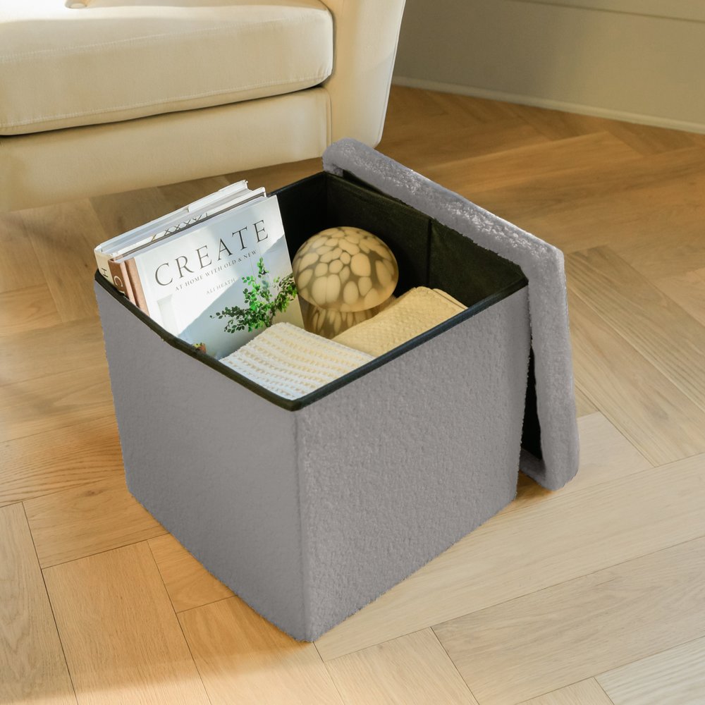 15" Black Boucle Cube Storage Ottoman HomeRoots