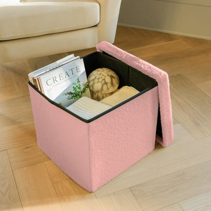 15" Black Boucle Cube Storage Ottoman HomeRoots