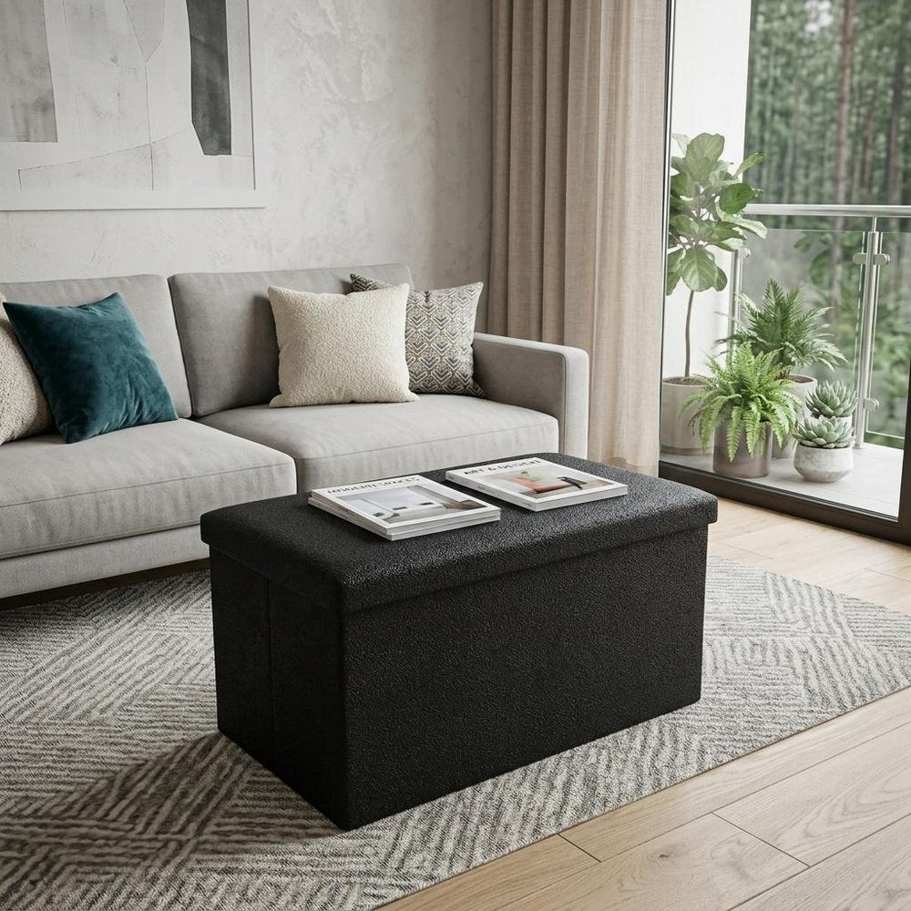 30" Black Boucle Storage Ottoman HomeRoots