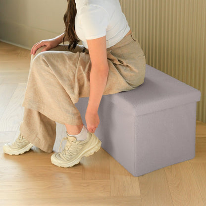30" Gray Boucle Storage Ottoman HomeRoots