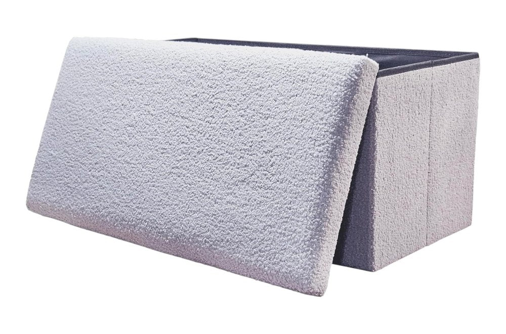 30" White Boucle Ottoman With Storage HomeRoots